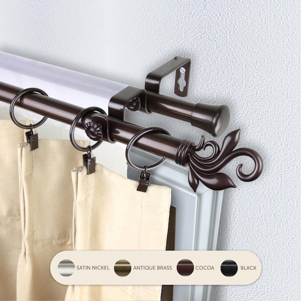 Central Design 0.8125 in. Giles Double Curtain Rod with 28 to 48 in. Extension, Cocoa 4774-287 - main